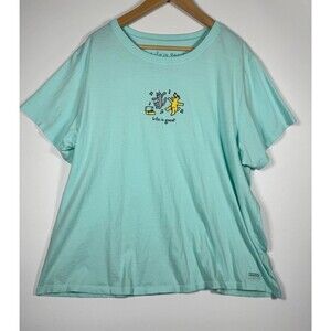 Life is Good Vintage T Shirt‎ Womens XXXL 3XL Aqua Blue Dancing Dogs Music Tee